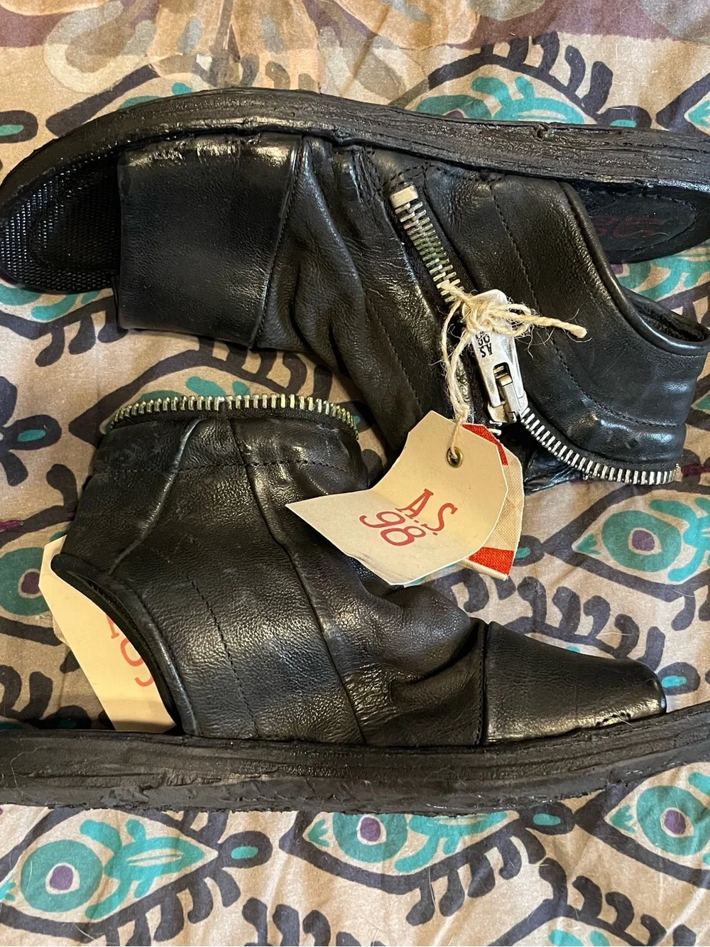 A.S.98 Black Leather Open-Toe Zip up Sandals size 37/7 NEW - Picture 4 of 9